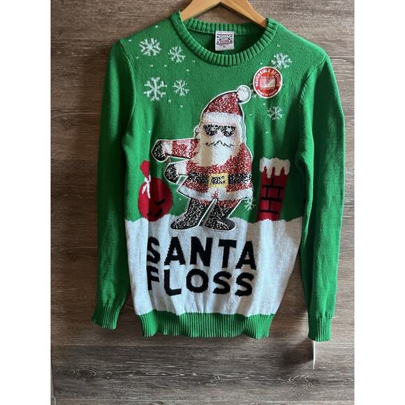 Santa Claus Sequin Sweater XL Floss Dance Swipe To Reveal NWT Christmas - Picture 1 of 6